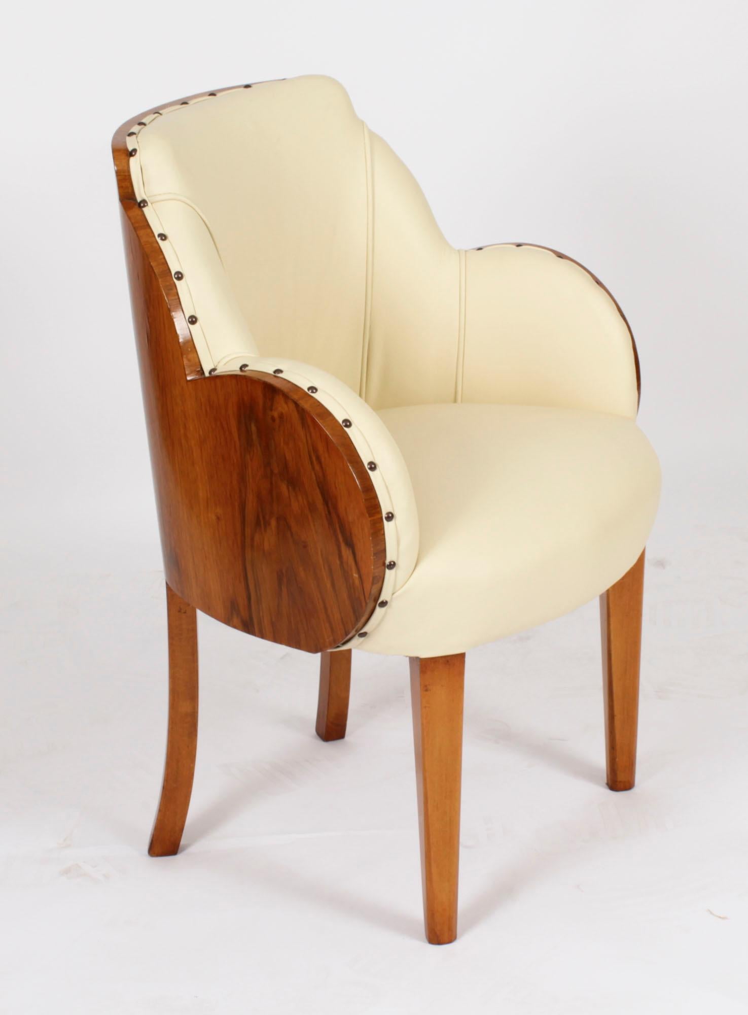 Set antico di 8 sedie Art Deco in radica di noce crema con schienale a nuvola del XX secolo in vendita 5