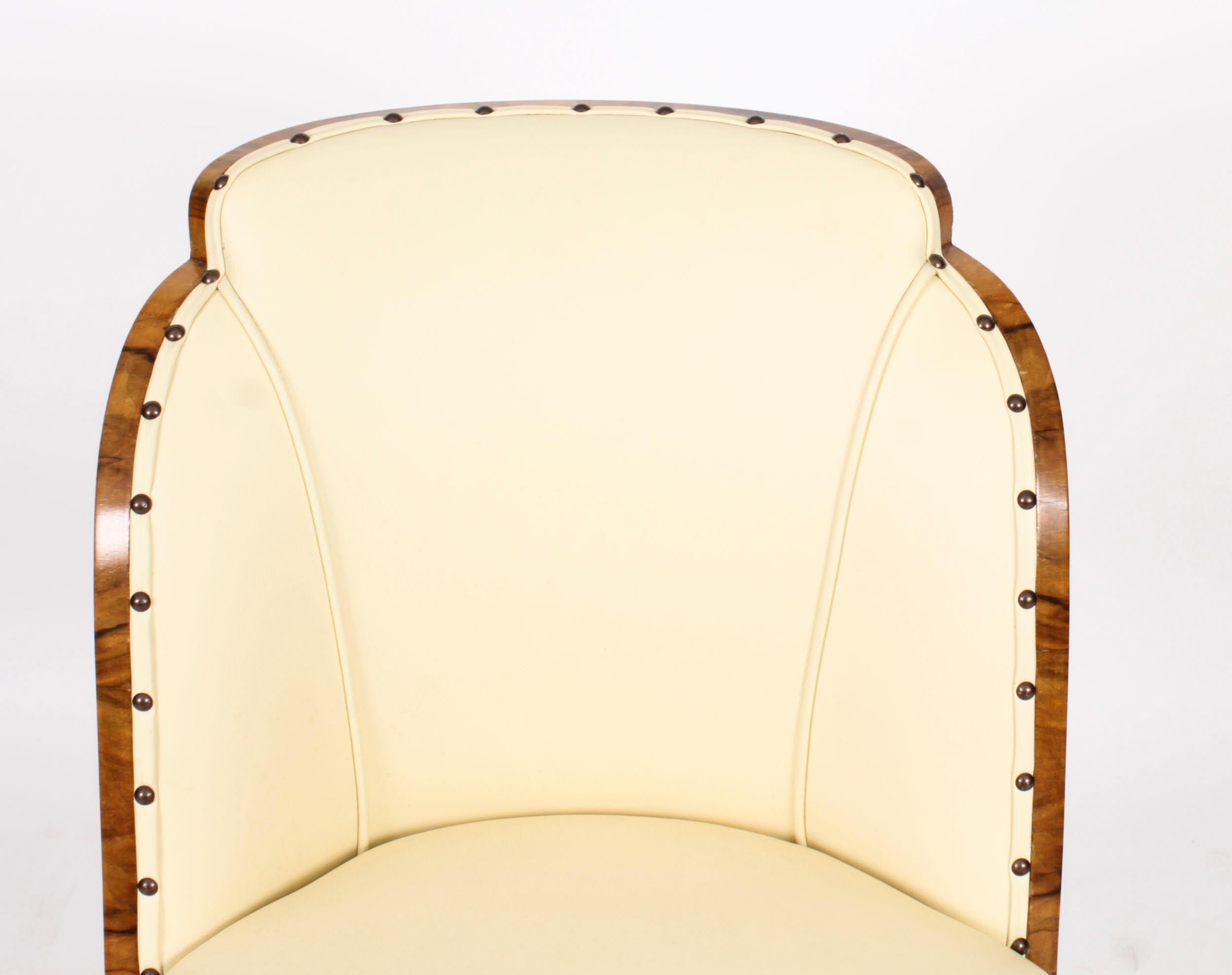 Set antico di 8 sedie Art Deco in radica di noce crema con schienale a nuvola del XX secolo in vendita 6