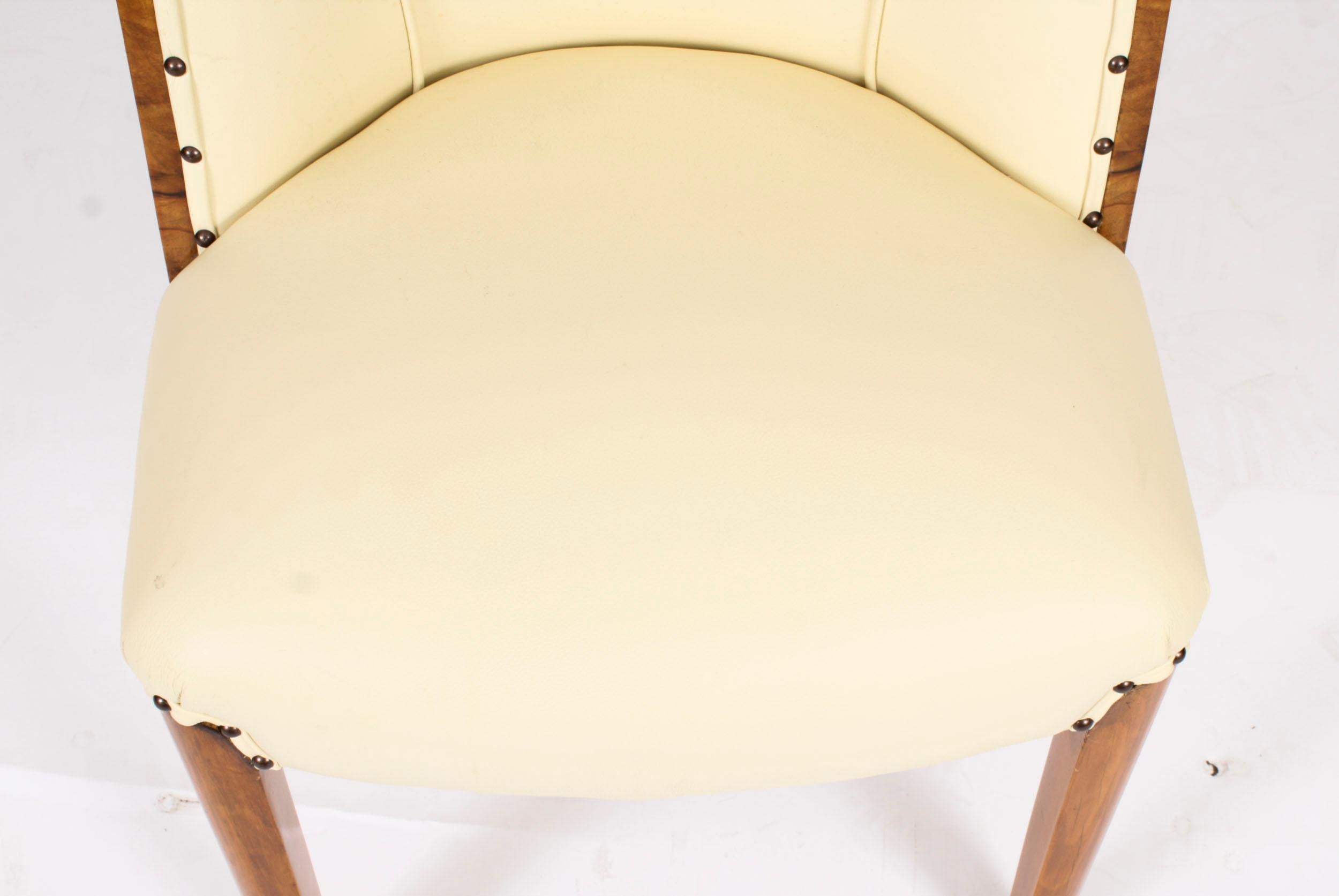 Set antico di 8 sedie Art Deco in radica di noce crema con schienale a nuvola del XX secolo in vendita 7