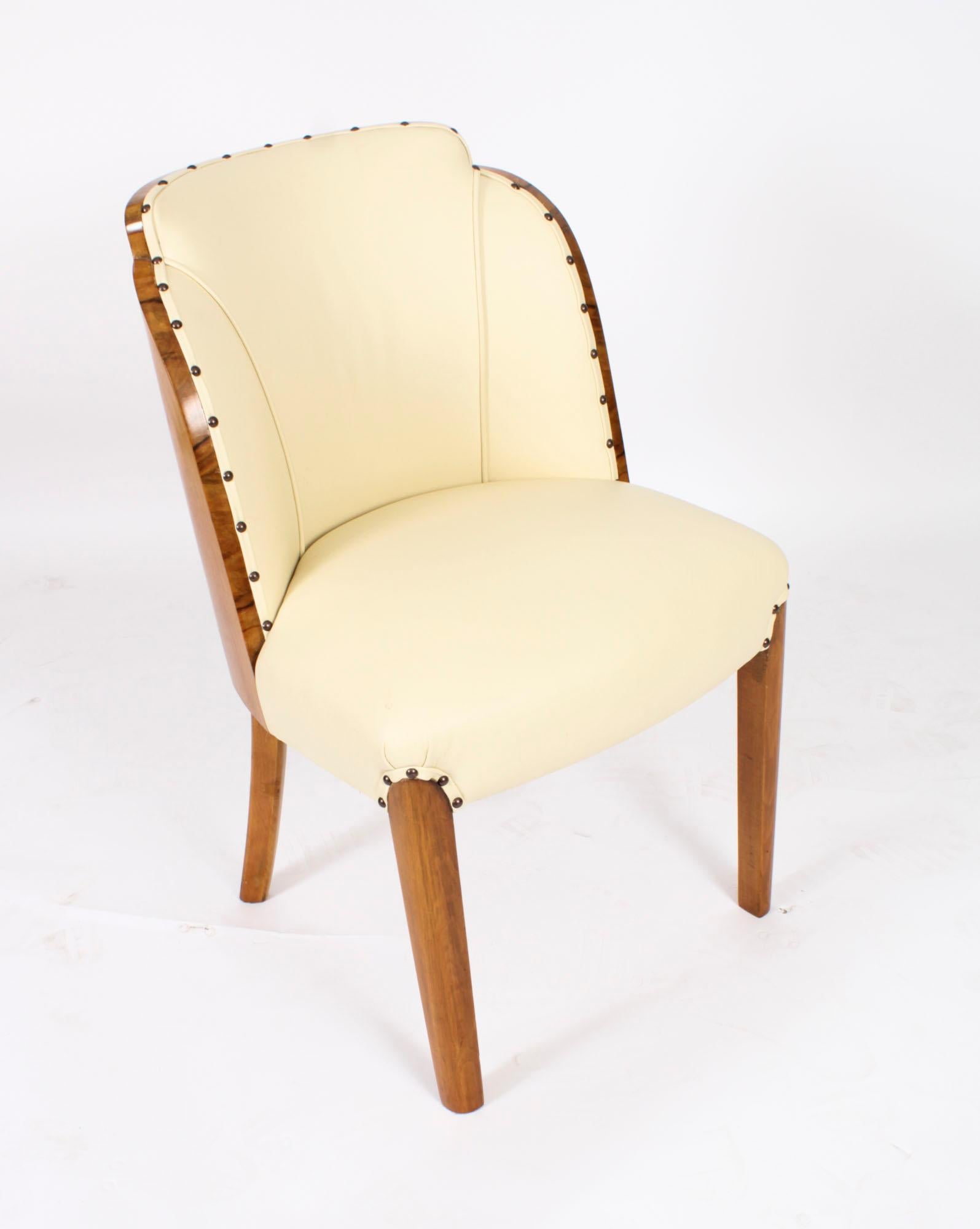 Set antico di 8 sedie Art Deco in radica di noce crema con schienale a nuvola del XX secolo in vendita 9