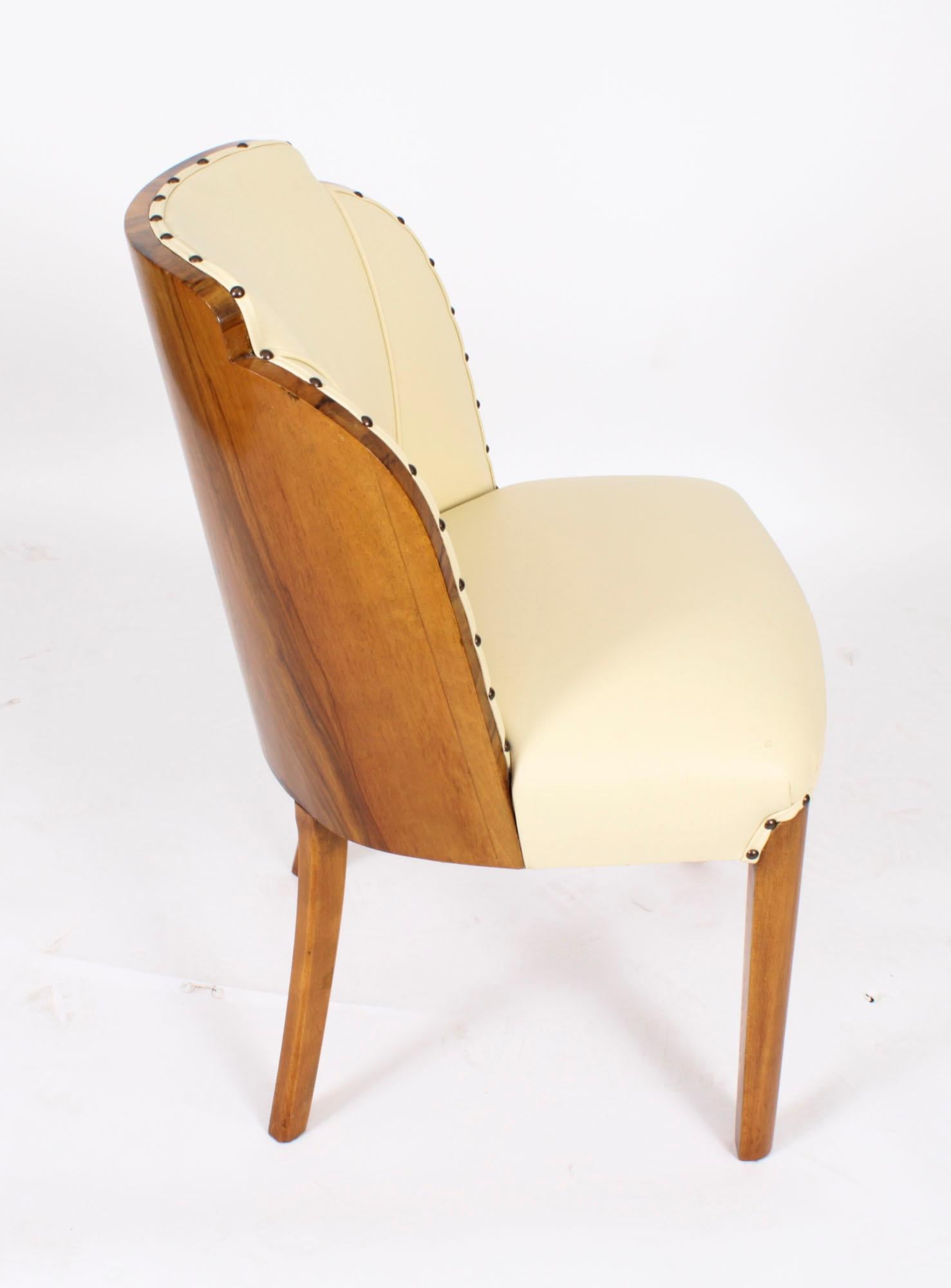 Set antico di 8 sedie Art Deco in radica di noce crema con schienale a nuvola del XX secolo in vendita 12