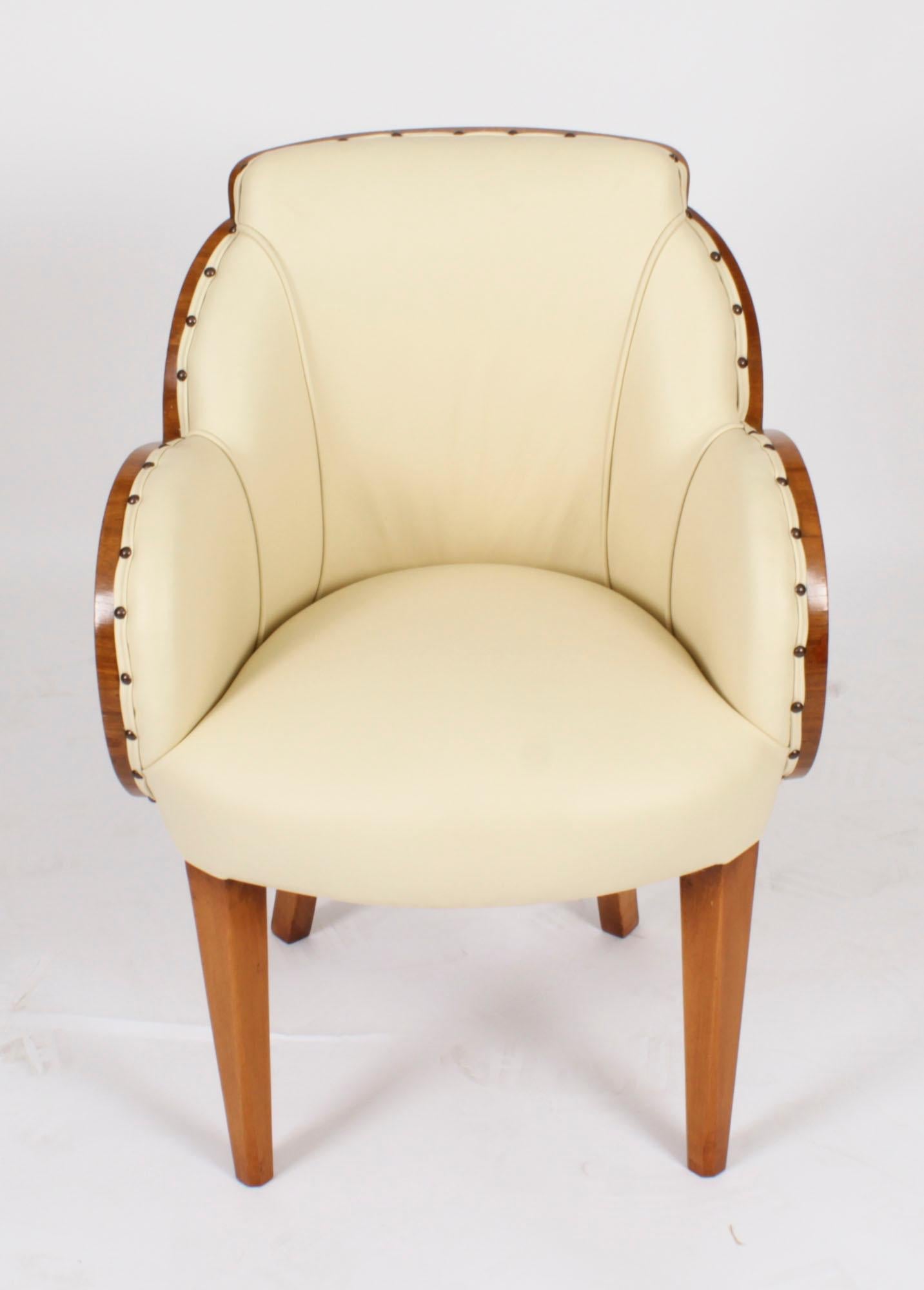 Art Déco Set antico di 8 sedie Art Deco in radica di noce crema con schienale a nuvola del XX secolo in vendita