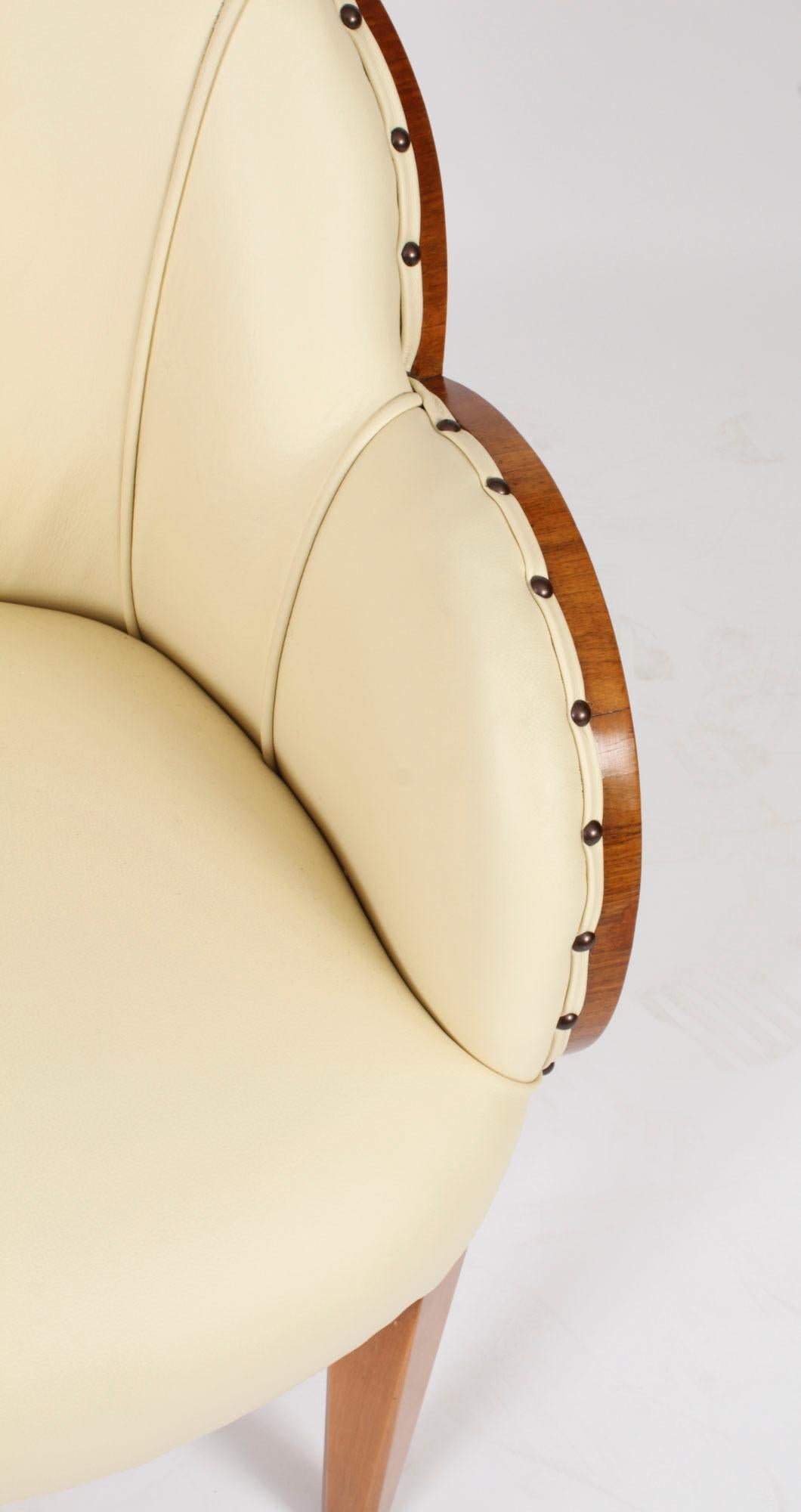 Set antico di 8 sedie Art Deco in radica di noce crema con schienale a nuvola del XX secolo in vendita 1