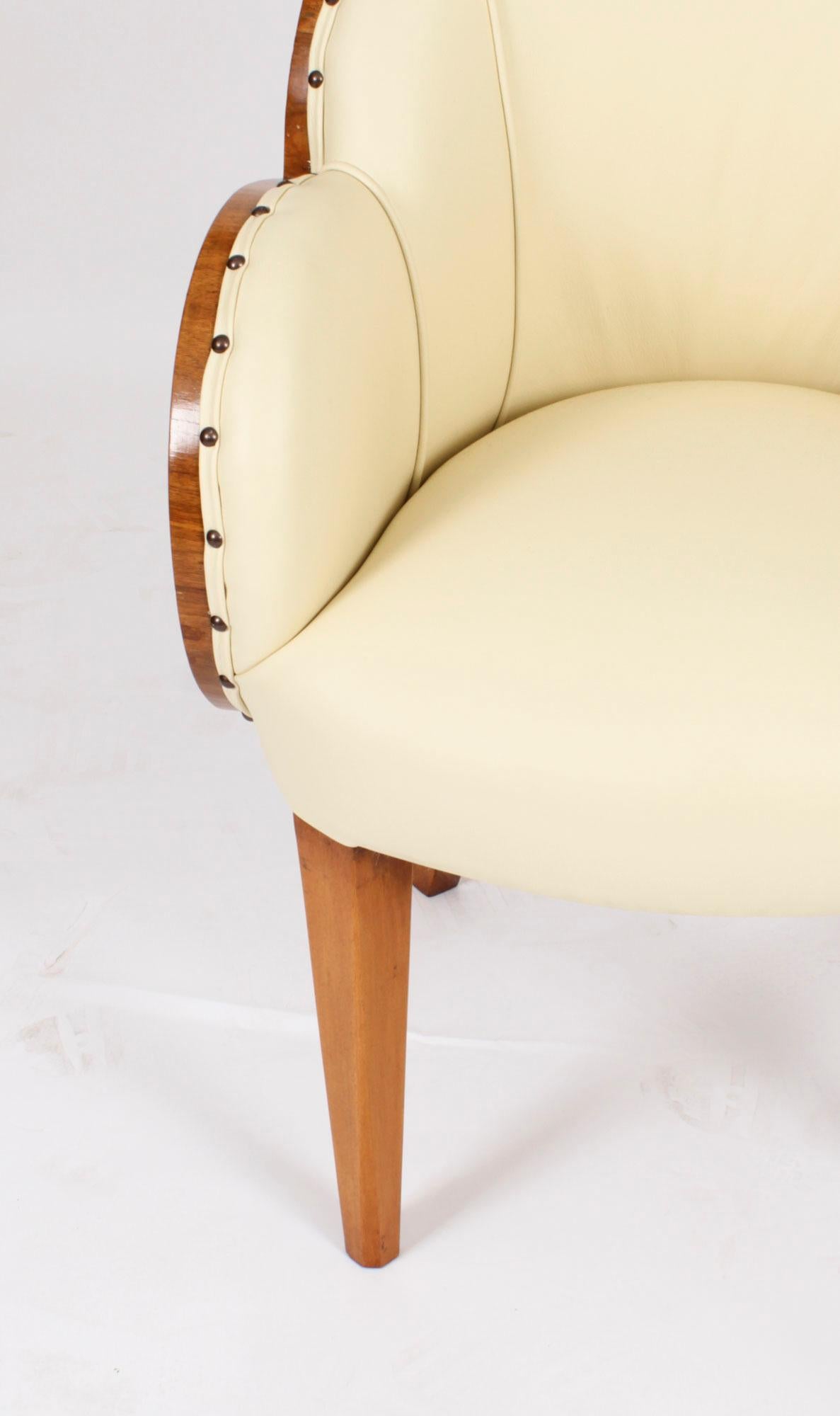 Set antico di 8 sedie Art Deco in radica di noce crema con schienale a nuvola del XX secolo in vendita 3