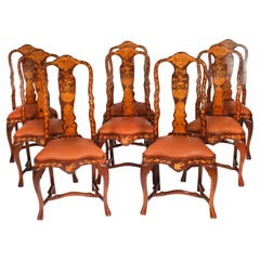 Ensemble ancien de 8 chaises de salle à manger hollandaises à dossier haut en noyer marqueté Fin du 18e siècle