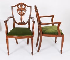 Antique Set 8 Edwardian Shield Back Dining Chairs Circa 1910 20th Century