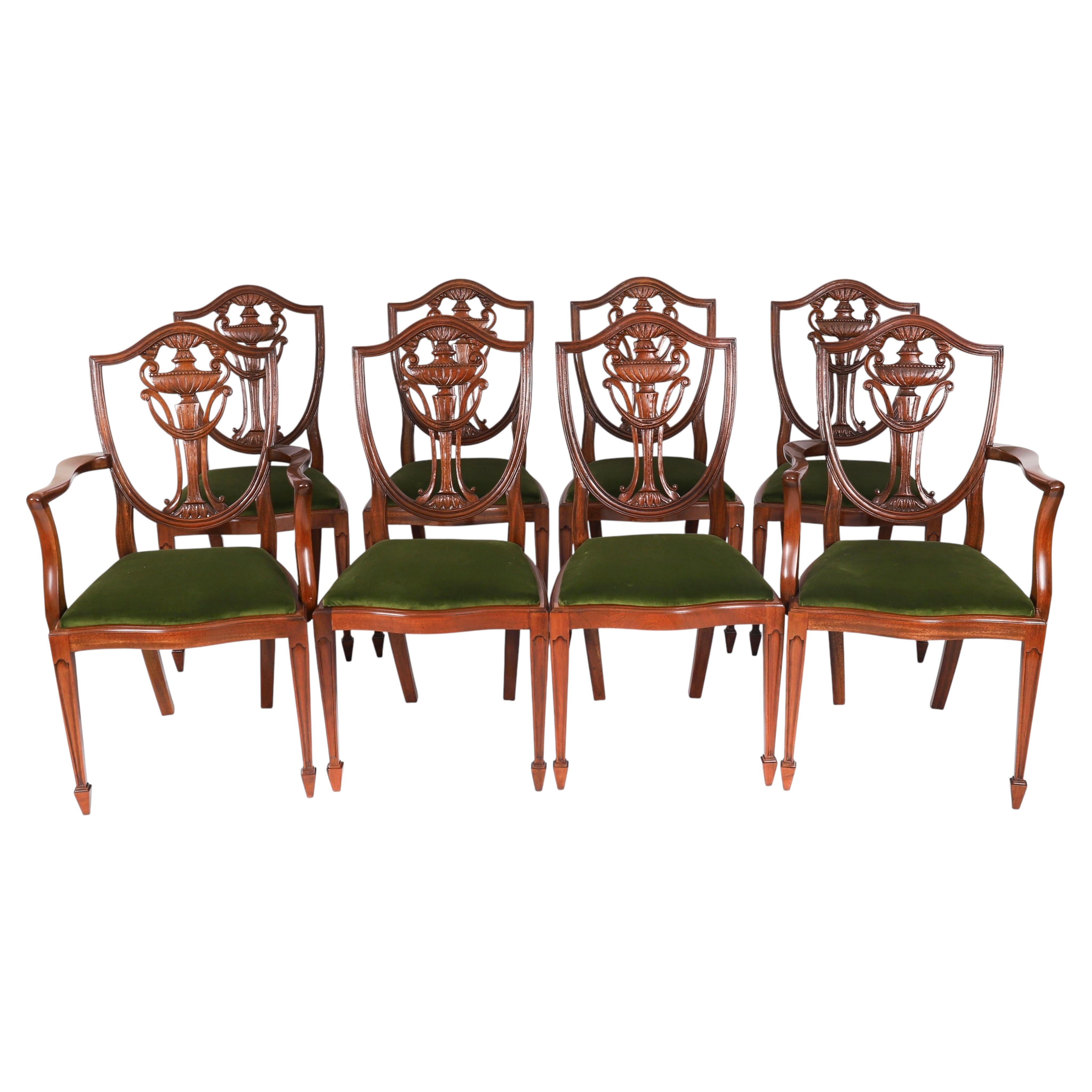 Antique Set 8 Edwardian Shield Back Dining Chairs Circa 1910 20th Century