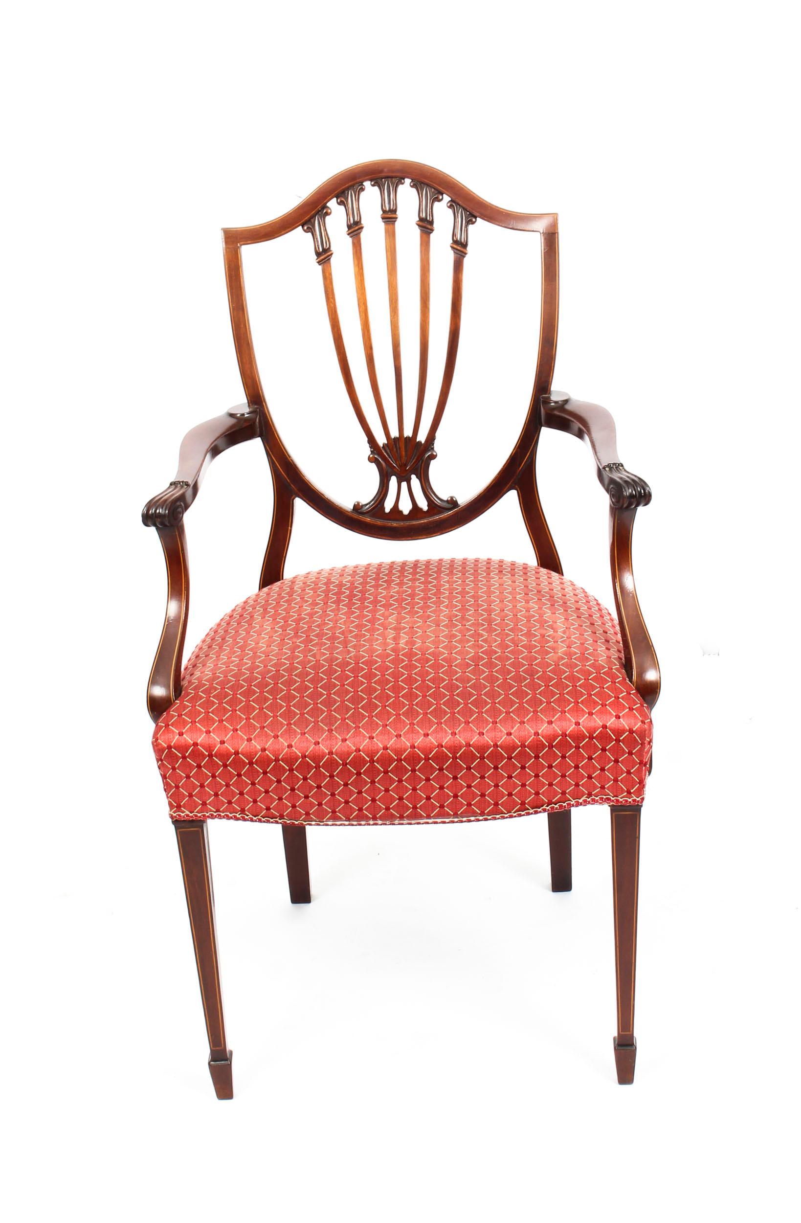 Antique Set 8 English Mahogany Hepplewhite Inlaid Dining Chairs, 19th Century 5