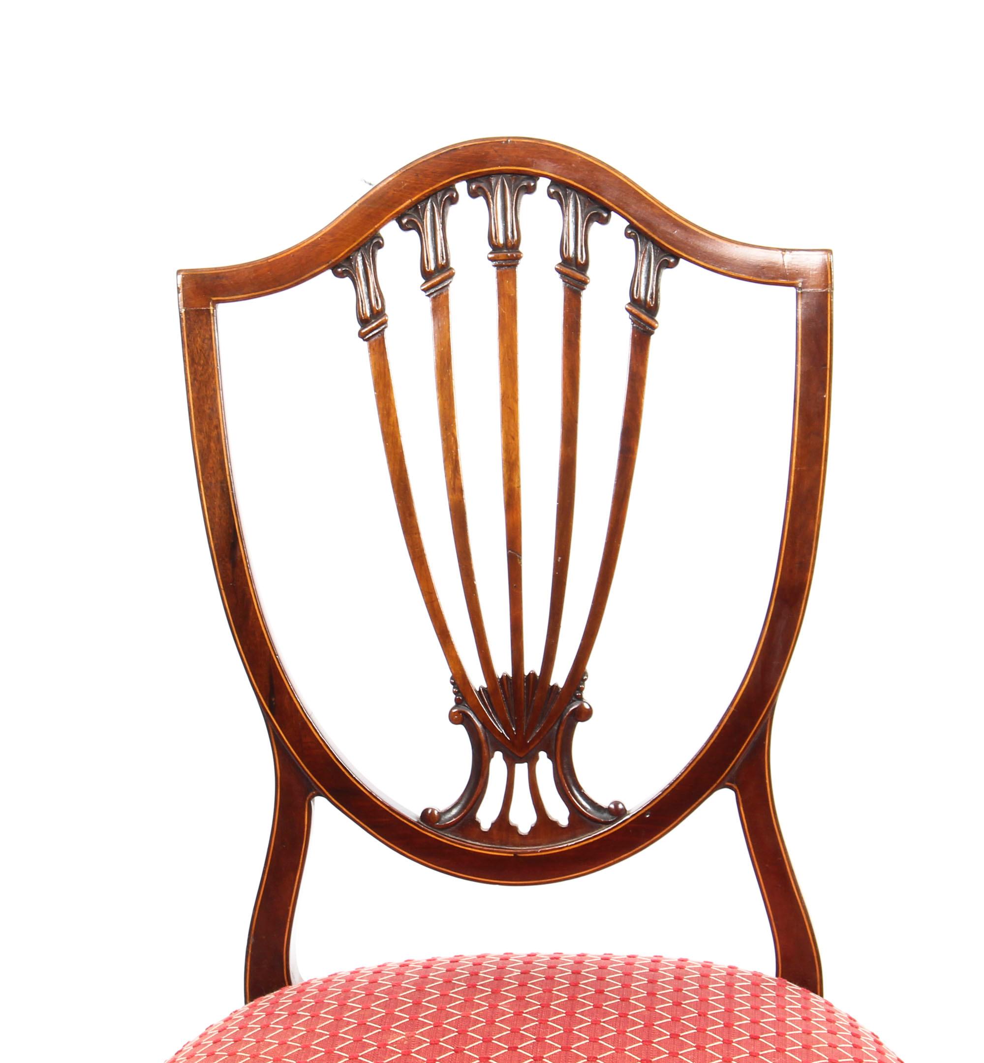 Antique Set 8 English Mahogany Hepplewhite Inlaid Dining Chairs, 19th Century 8