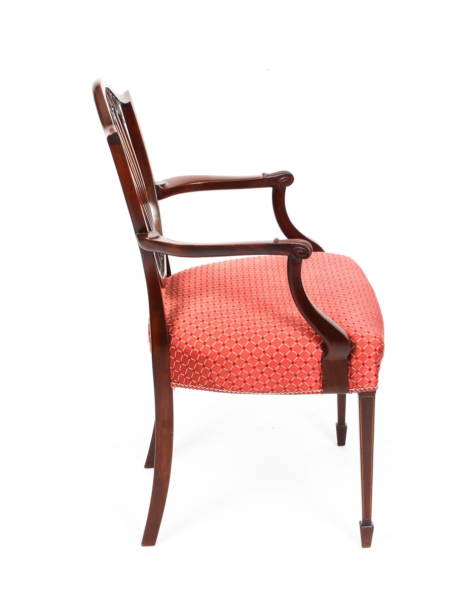 Antique Set 8 English Mahogany Hepplewhite Inlaid Dining Chairs, 19th Century 1