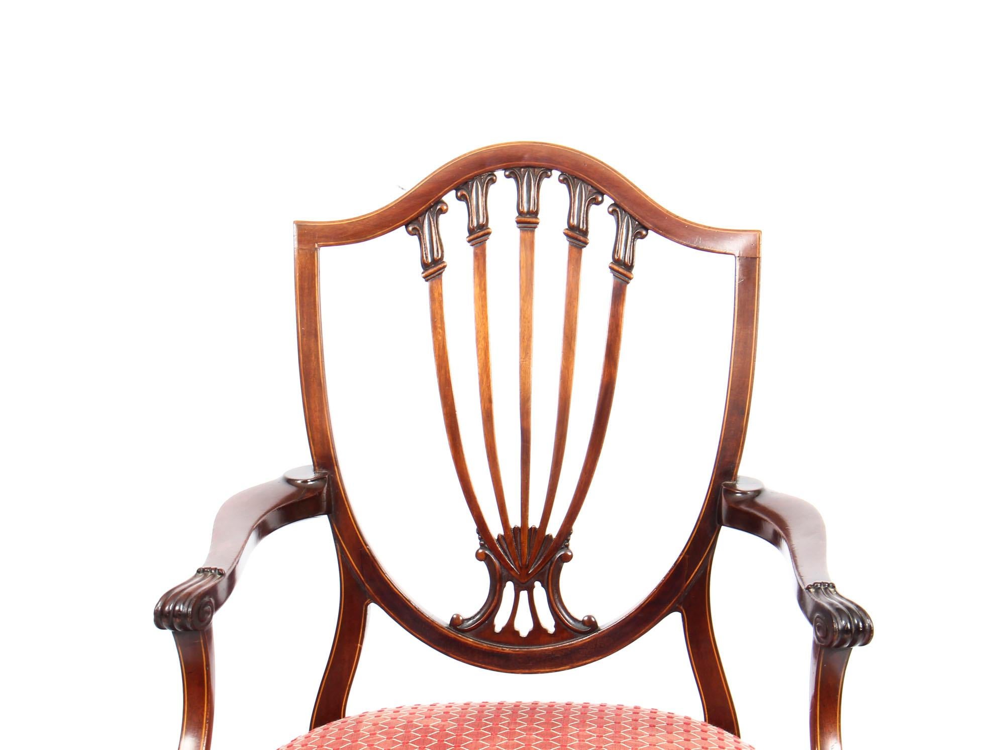 Antique Set 8 English Mahogany Hepplewhite Inlaid Dining Chairs, 19th Century 3