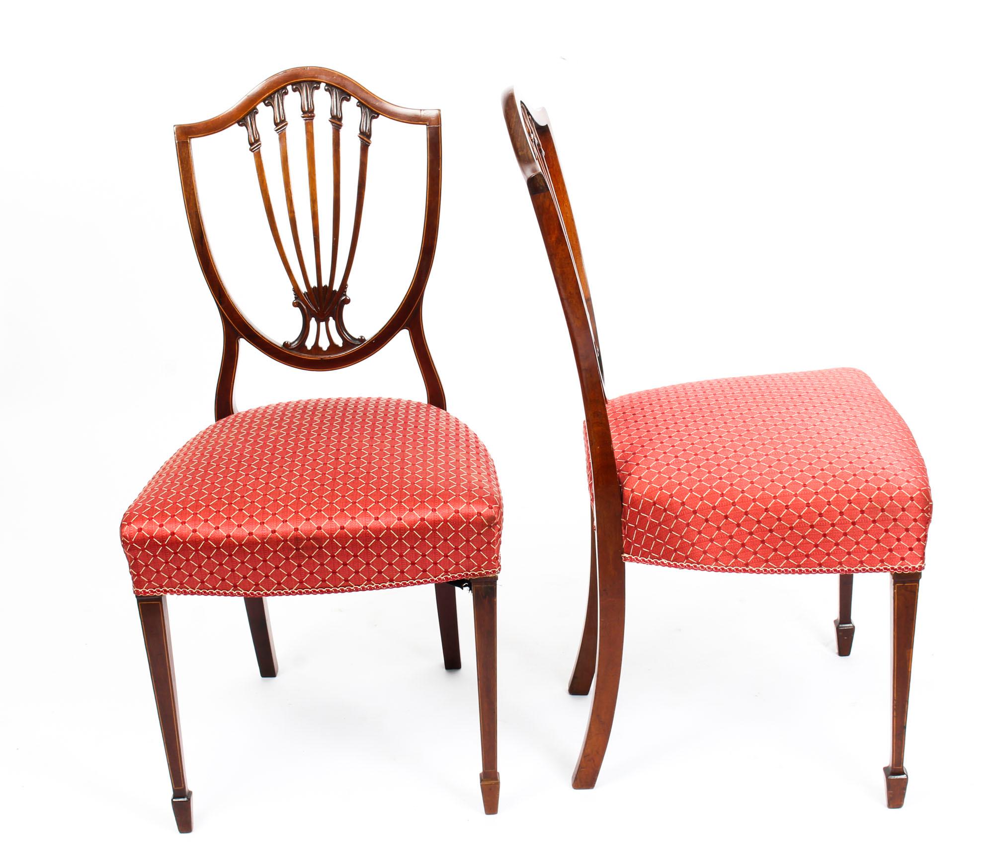 Antique Set 8 English Mahogany Hepplewhite Inlaid Dining Chairs, 19th Century 4
