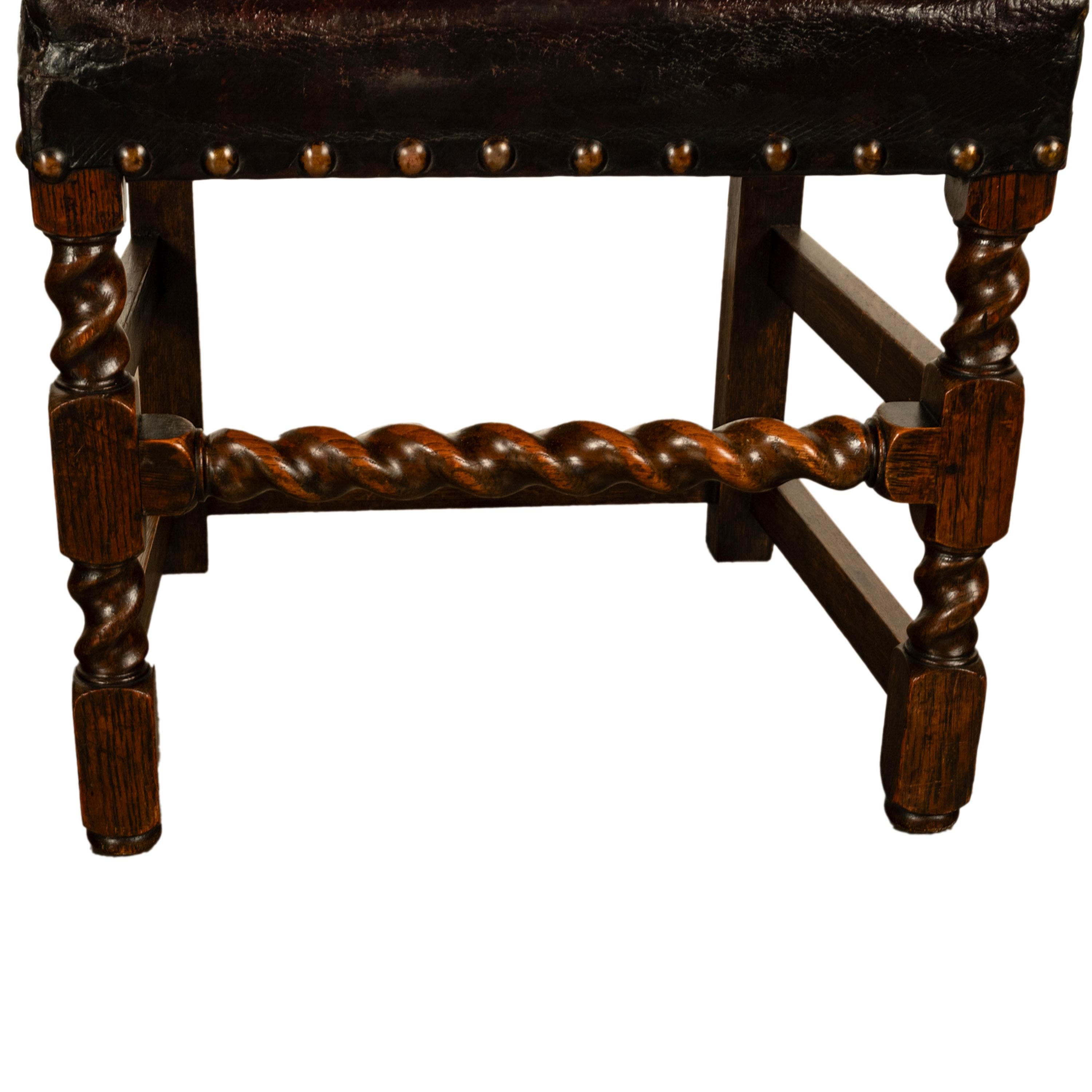 Antique Set 8 English Oak & Leather Barley Twist Baroque Dining Arm Chairs 1880 15