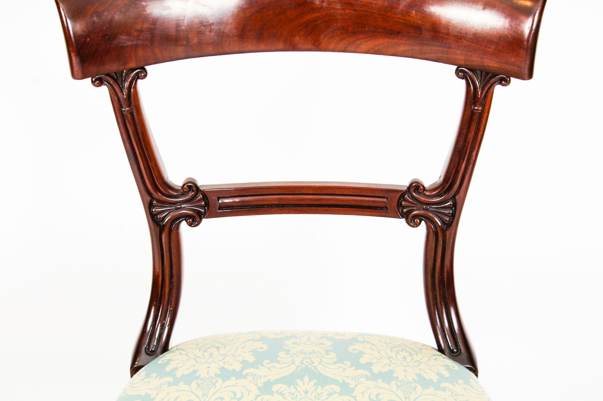 Acajou Antique Set 8 English William IV Barback Dining Chairs Circa 1830 19th C en vente