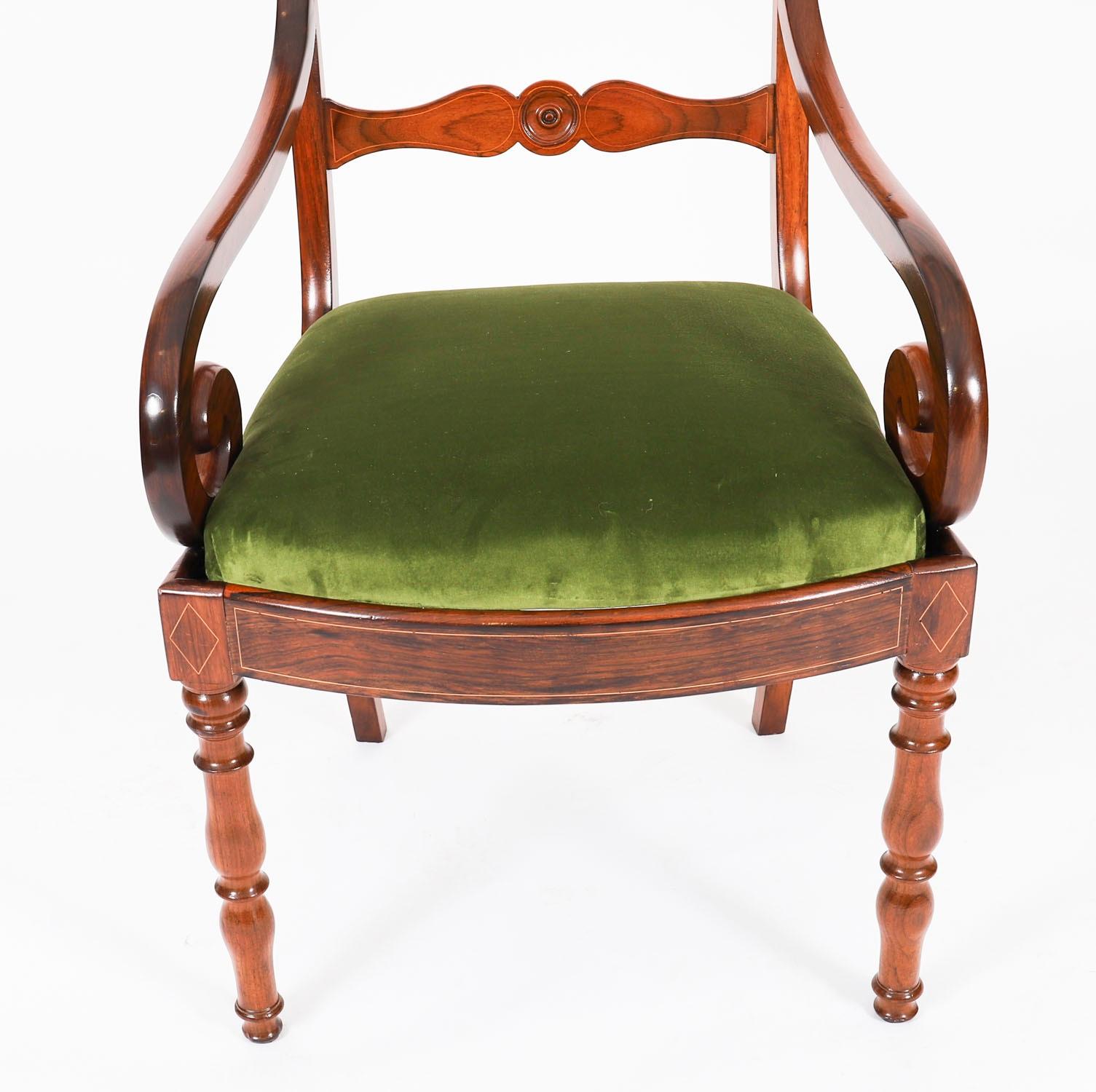 Inglese Antico set di 8 sedie da pranzo a spalliera William Williams IV, circa 1830, XIX secolo in vendita