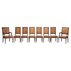 Used Set (8) French Dining Chairs in Louis XVI Style Old Leather Unrestored 