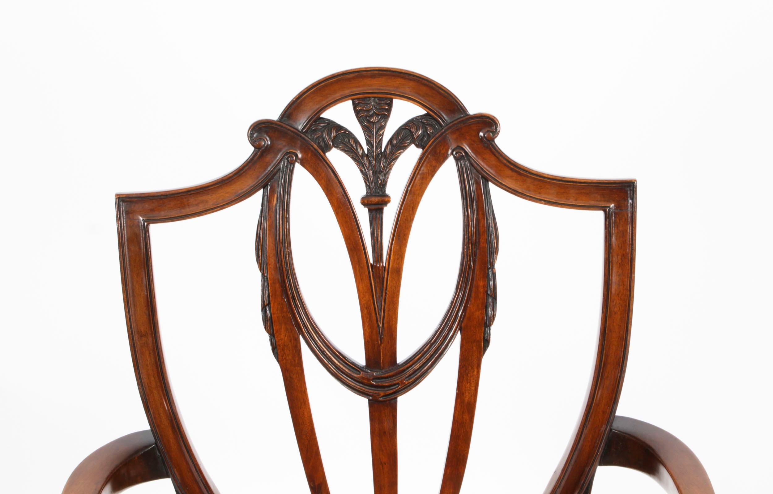 Late 19th Century Antique Set 8 Hepplewhite Mahogany Dining Chairs, 19th Century