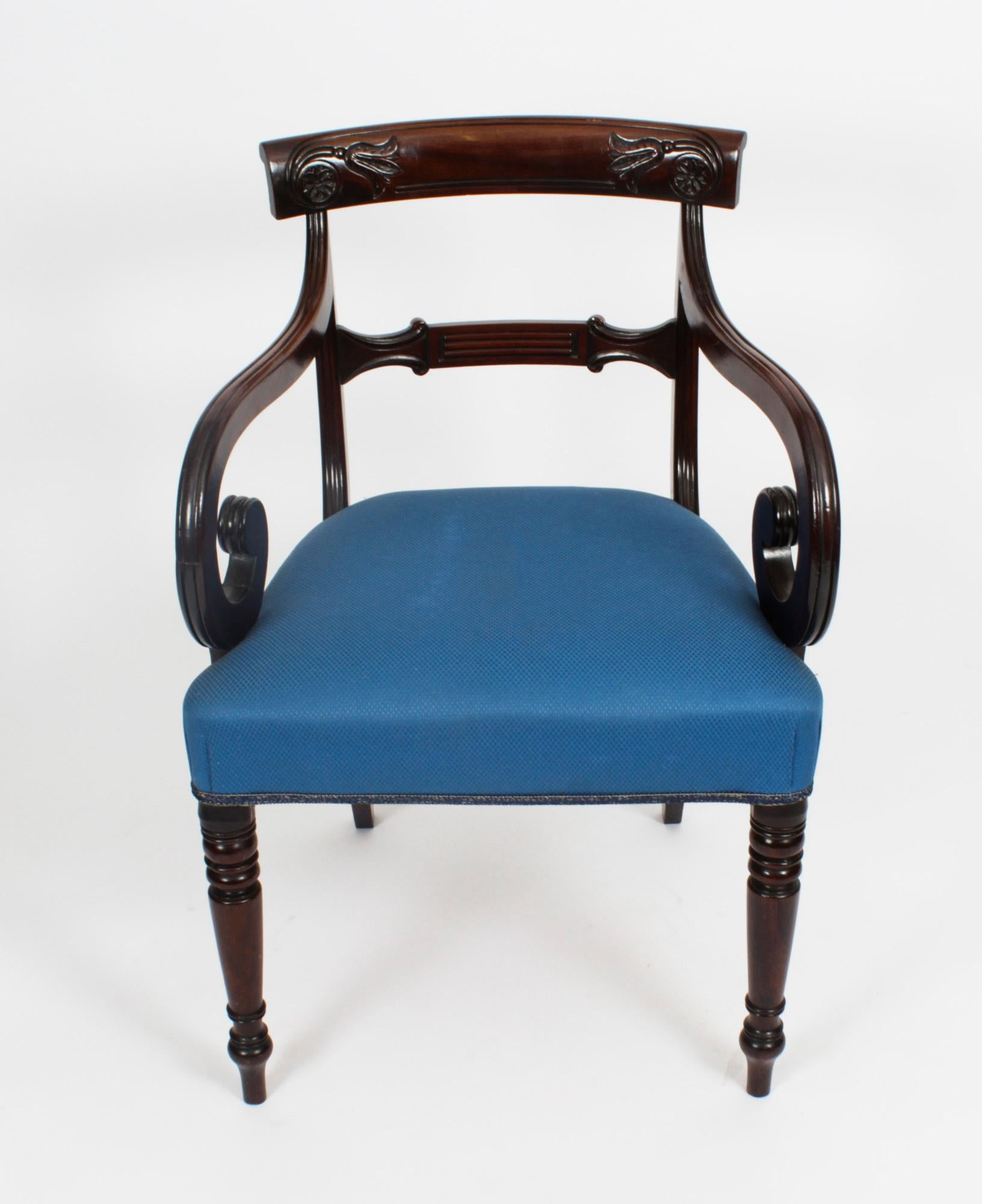 English Antique Set 8 Regency Period Dining Chairs, 19th Century