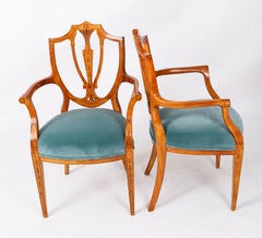 Antique Set 8 Shield back Satinwood Dining Chairs Cowtan & Sons 19th Century
