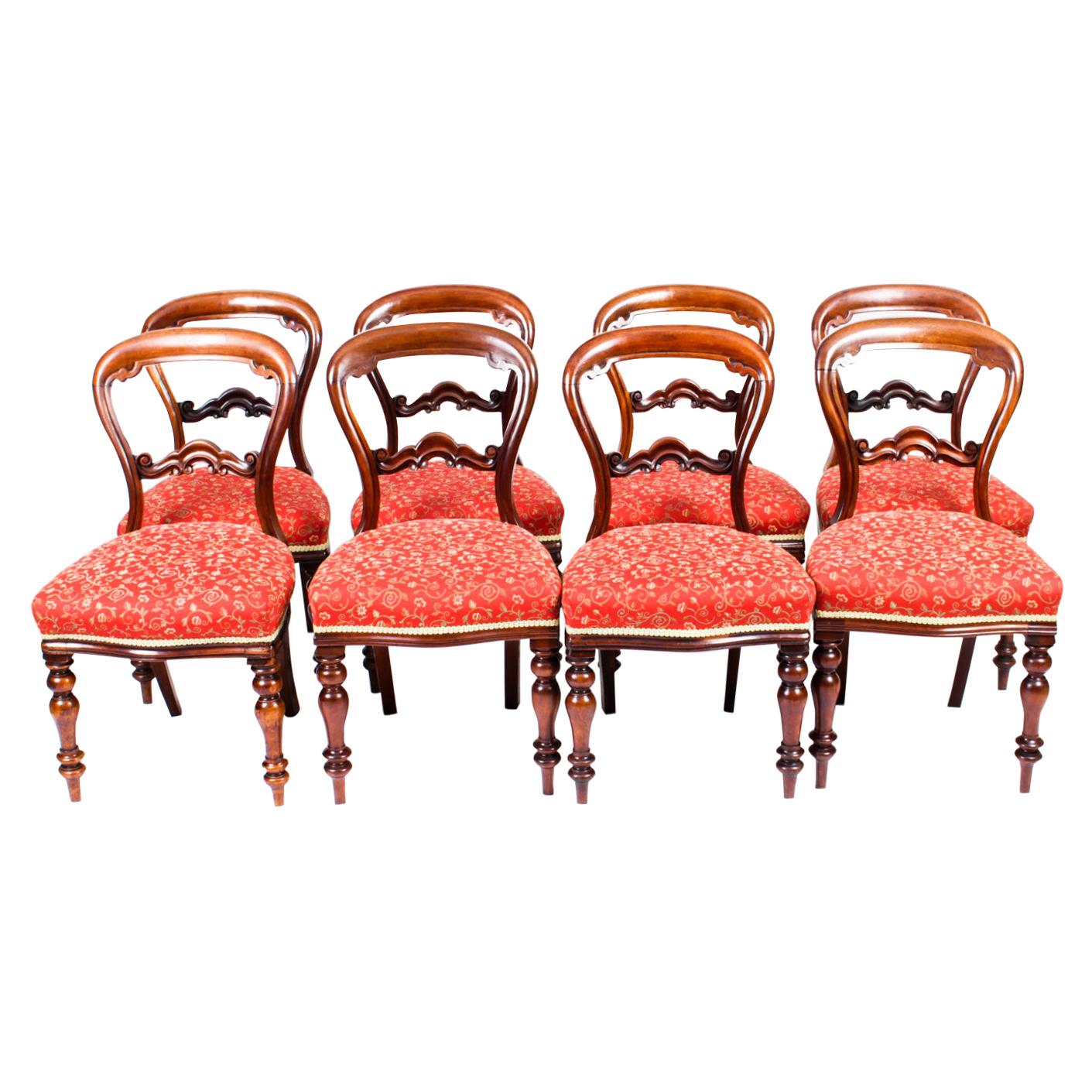 Antique Set 14 Victorian Mahogany Balloon Back Dining Chairs, 19th