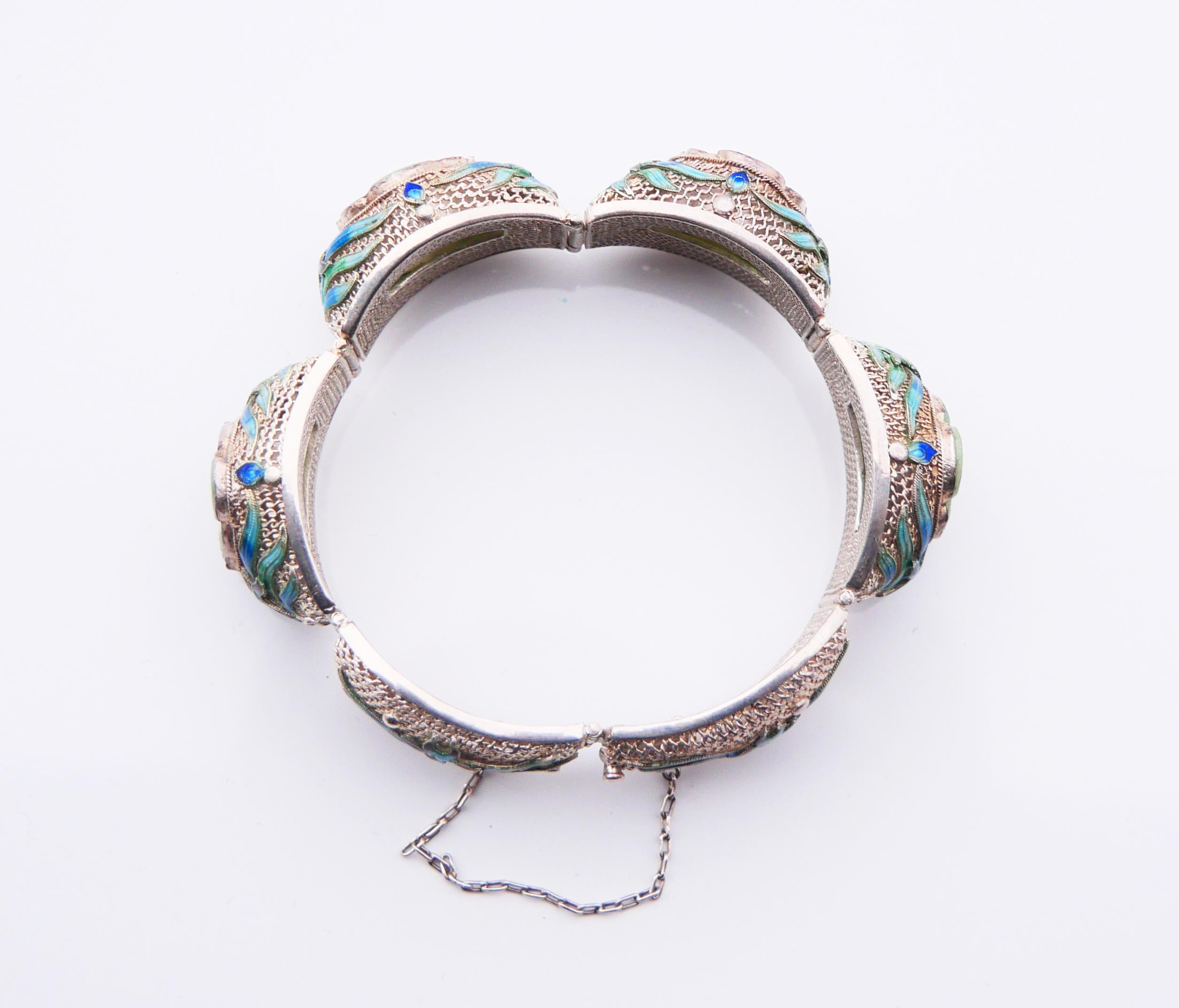 Bracciale Buddha Set antico Anello smalto naturale di giada argento massiccio 17,5 cm/ 48 gr in vendita 5