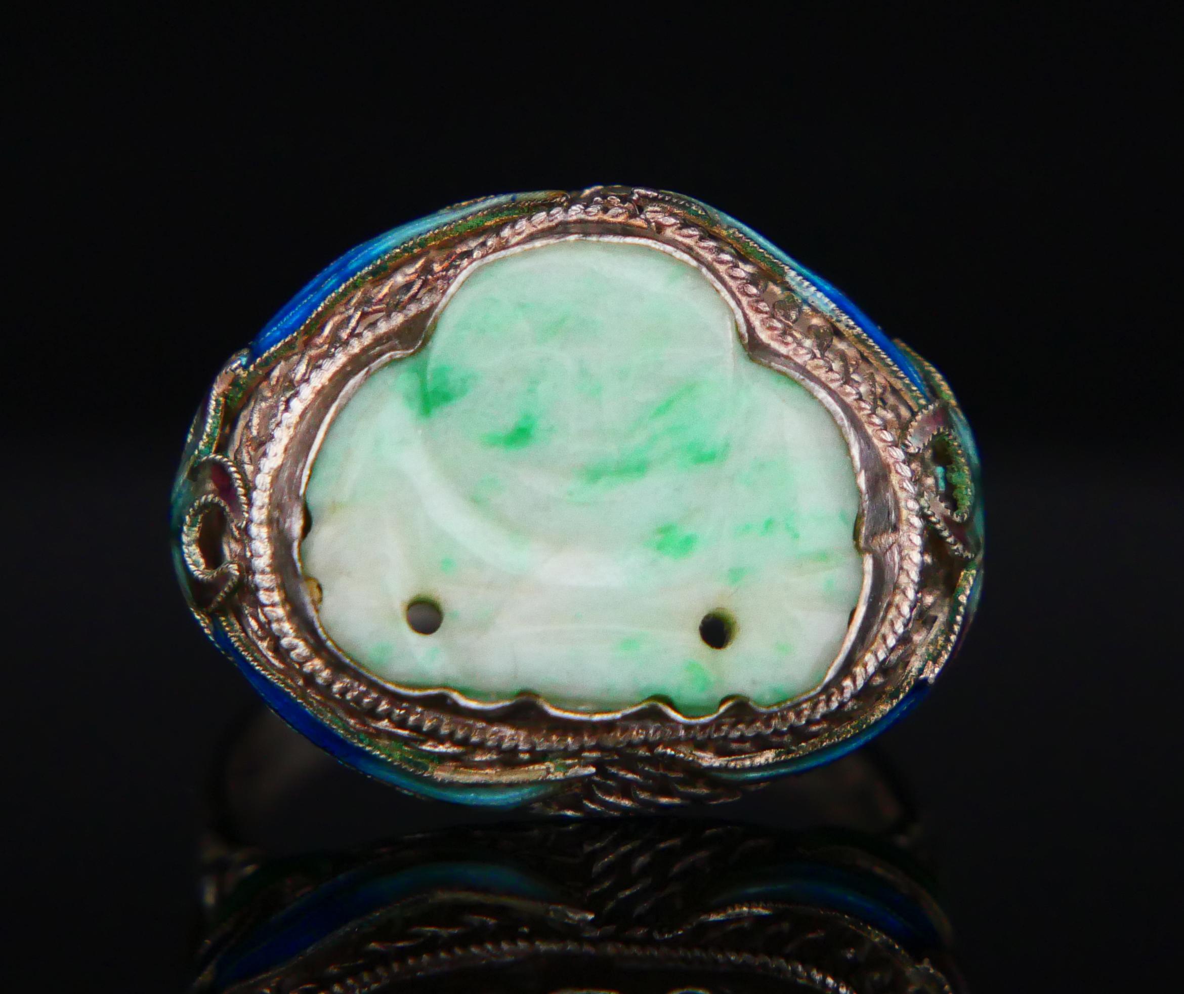 Bracciale Buddha Set antico Anello smalto naturale di giada argento massiccio 17,5 cm/ 48 gr in vendita 8