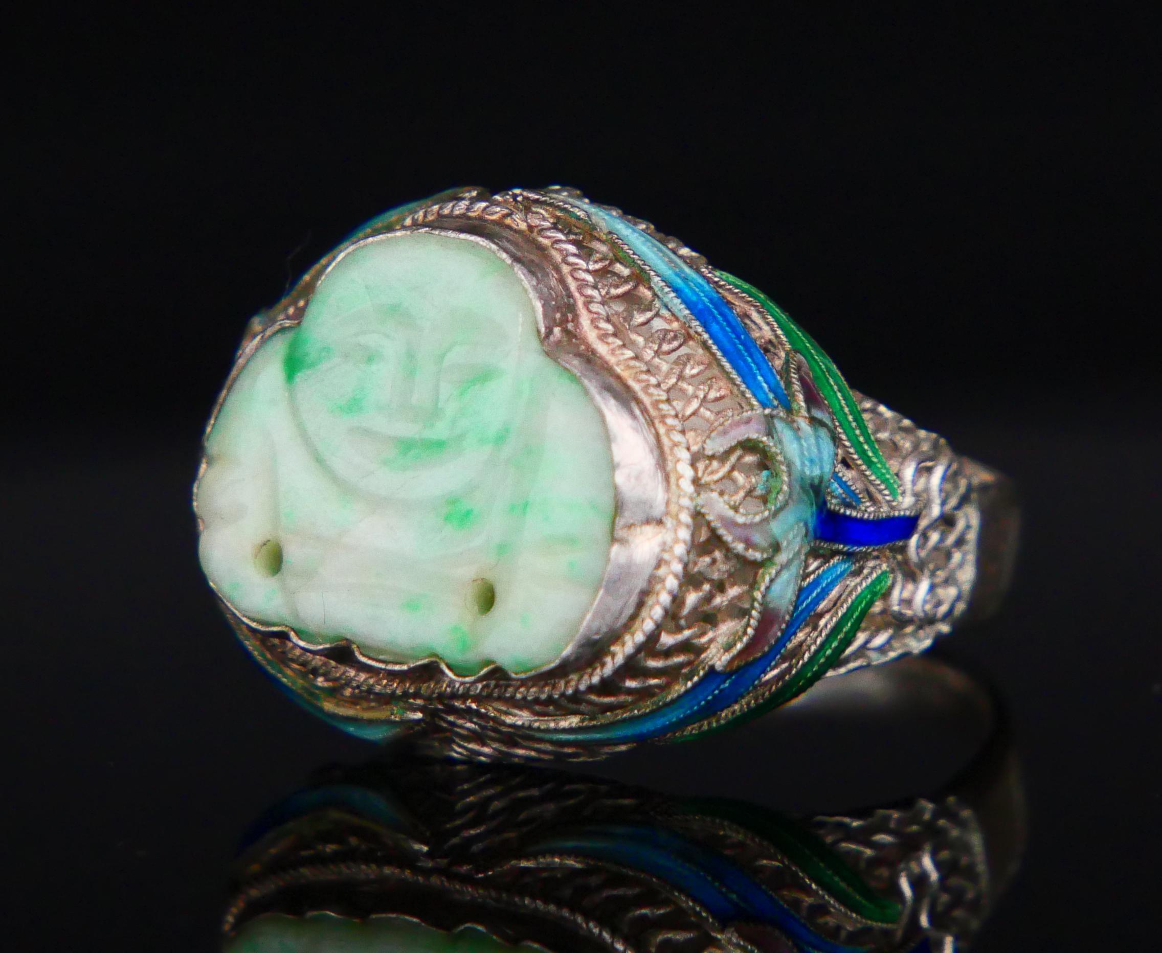 Bracciale Buddha Set antico Anello smalto naturale di giada argento massiccio 17,5 cm/ 48 gr in vendita 9