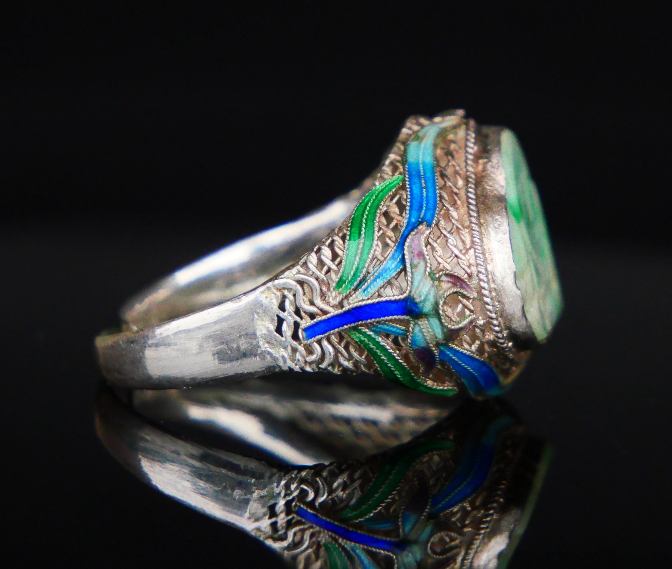 Bracciale Buddha Set antico Anello smalto naturale di giada argento massiccio 17,5 cm/ 48 gr in vendita 10