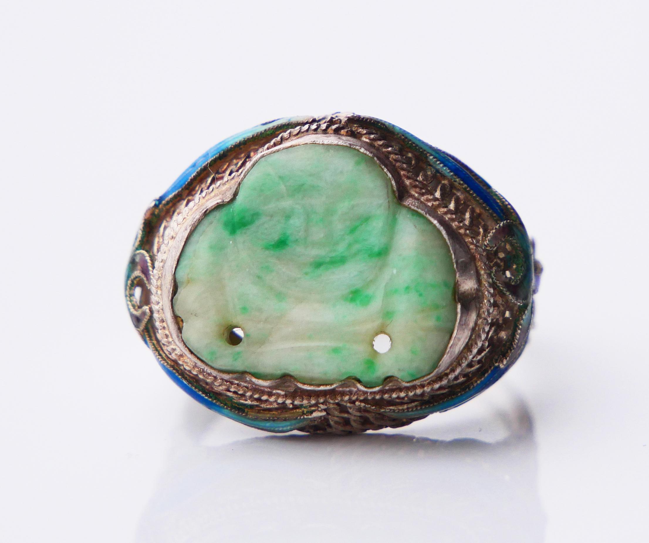 Bracciale Buddha Set antico Anello smalto naturale di giada argento massiccio 17,5 cm/ 48 gr in vendita 12