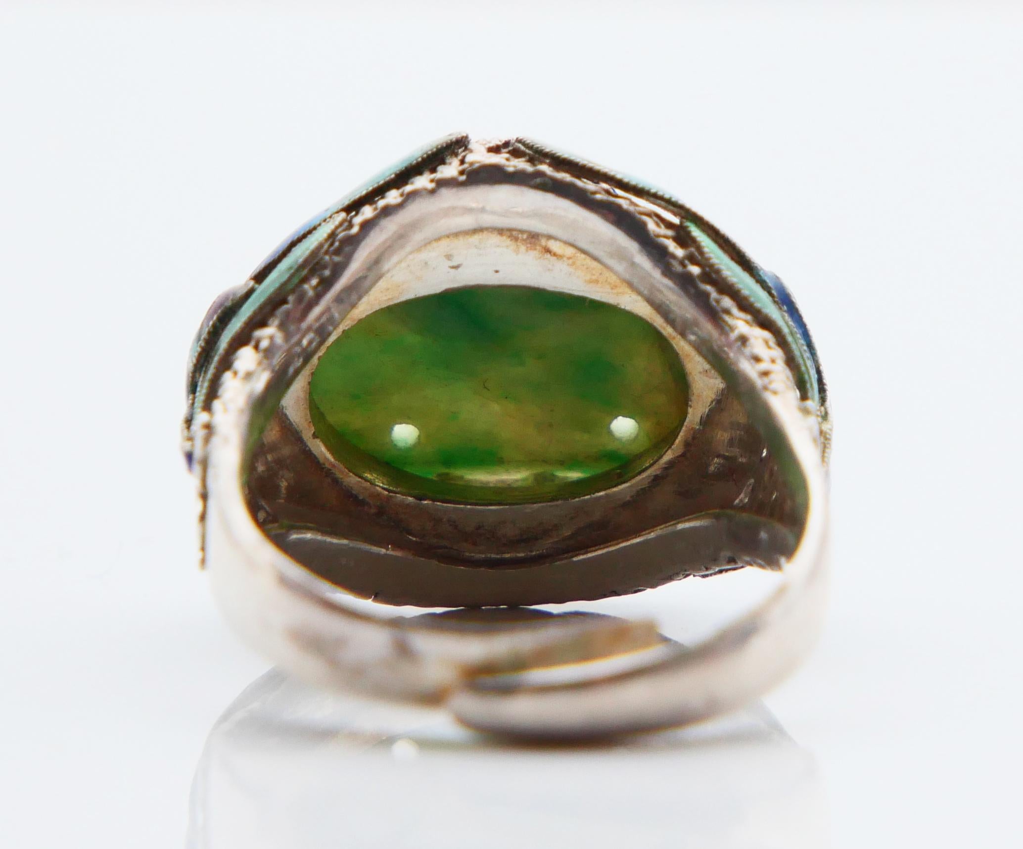 Bracciale Buddha Set antico Anello smalto naturale di giada argento massiccio 17,5 cm/ 48 gr in vendita 13