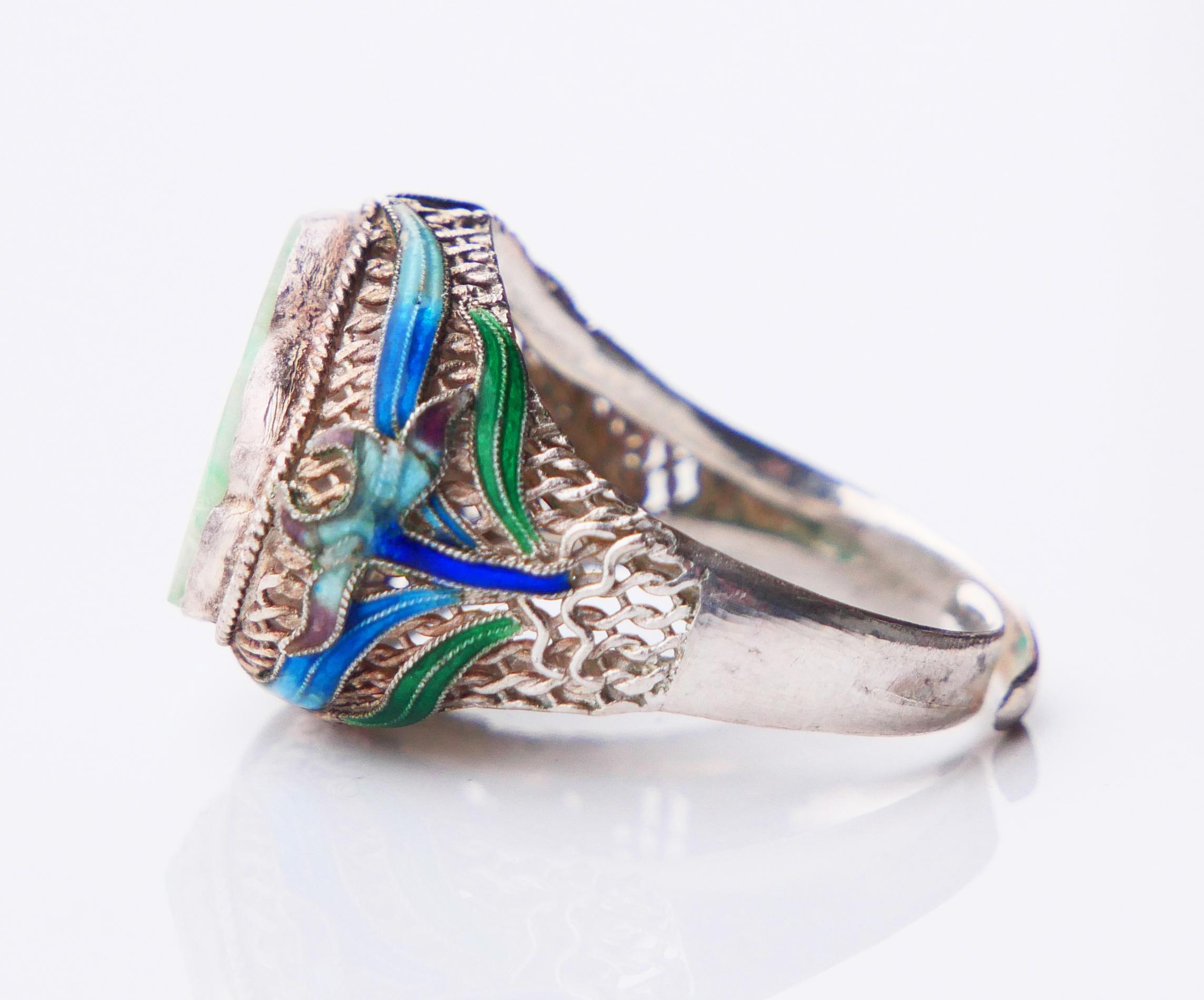 Bracciale Buddha Set antico Anello smalto naturale di giada argento massiccio 17,5 cm/ 48 gr in vendita 14