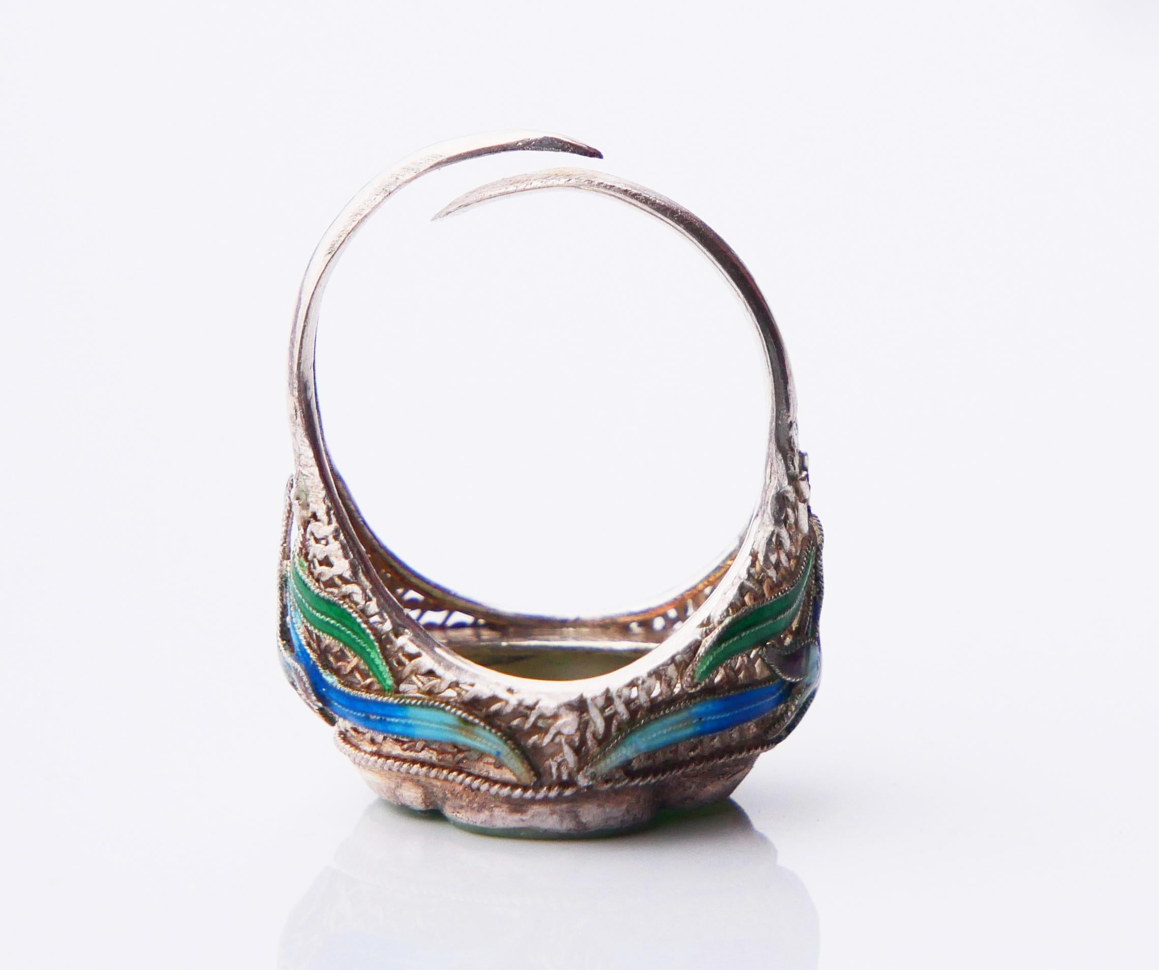 Bracciale Buddha Set antico Anello smalto naturale di giada argento massiccio 17,5 cm/ 48 gr in vendita 15