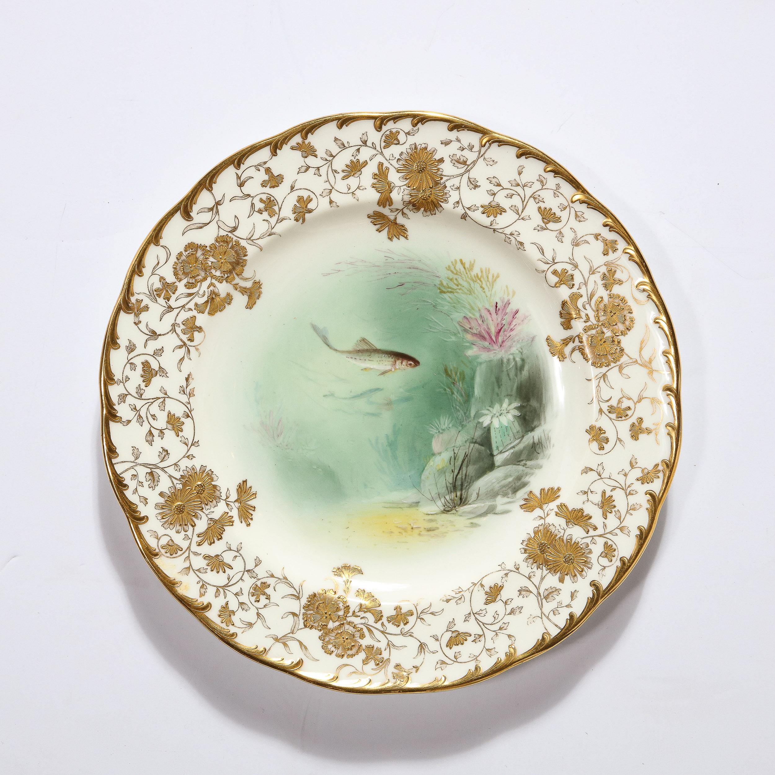 Antikes Set von acht handbemalten Minton-Tellern mit Fischdarstellungen, signiert A. Holland  im Angebot 2