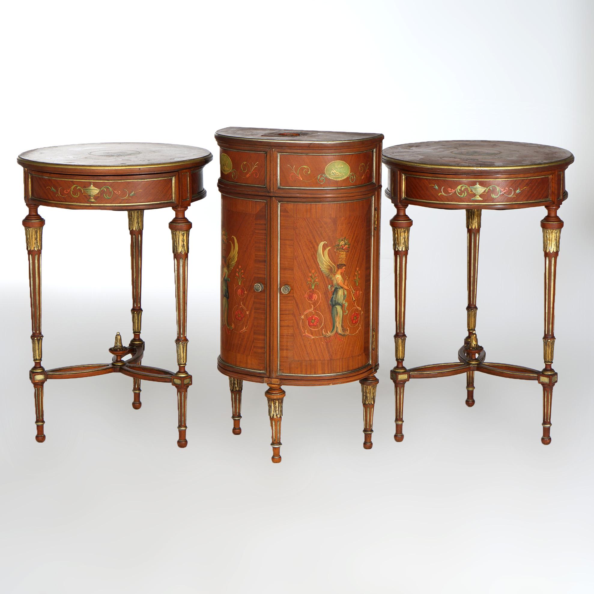 20th Century Antique Set English Parcel Gilt & Adams Decorated Satinwood Stands c1900 For Sale