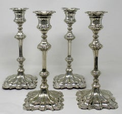 Antique Set Four 4 English Sterling Silverplated Candlesticks Elkington Co 1854