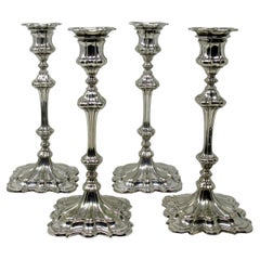 Antique Set Four 4 English Sterling Silverplated Candlesticks Elkington Co 1854