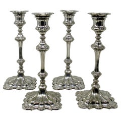 Antikes Set aus vier 4 englischen versilberten Kerzenständern aus Sterlingsilber Elkington Co 1854, Elkington Co