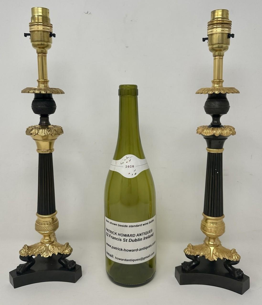 Antique Set Four French Doré Bronze Neoclassical Ormolu Candlesticks Lamps 19Ct  For Sale 6