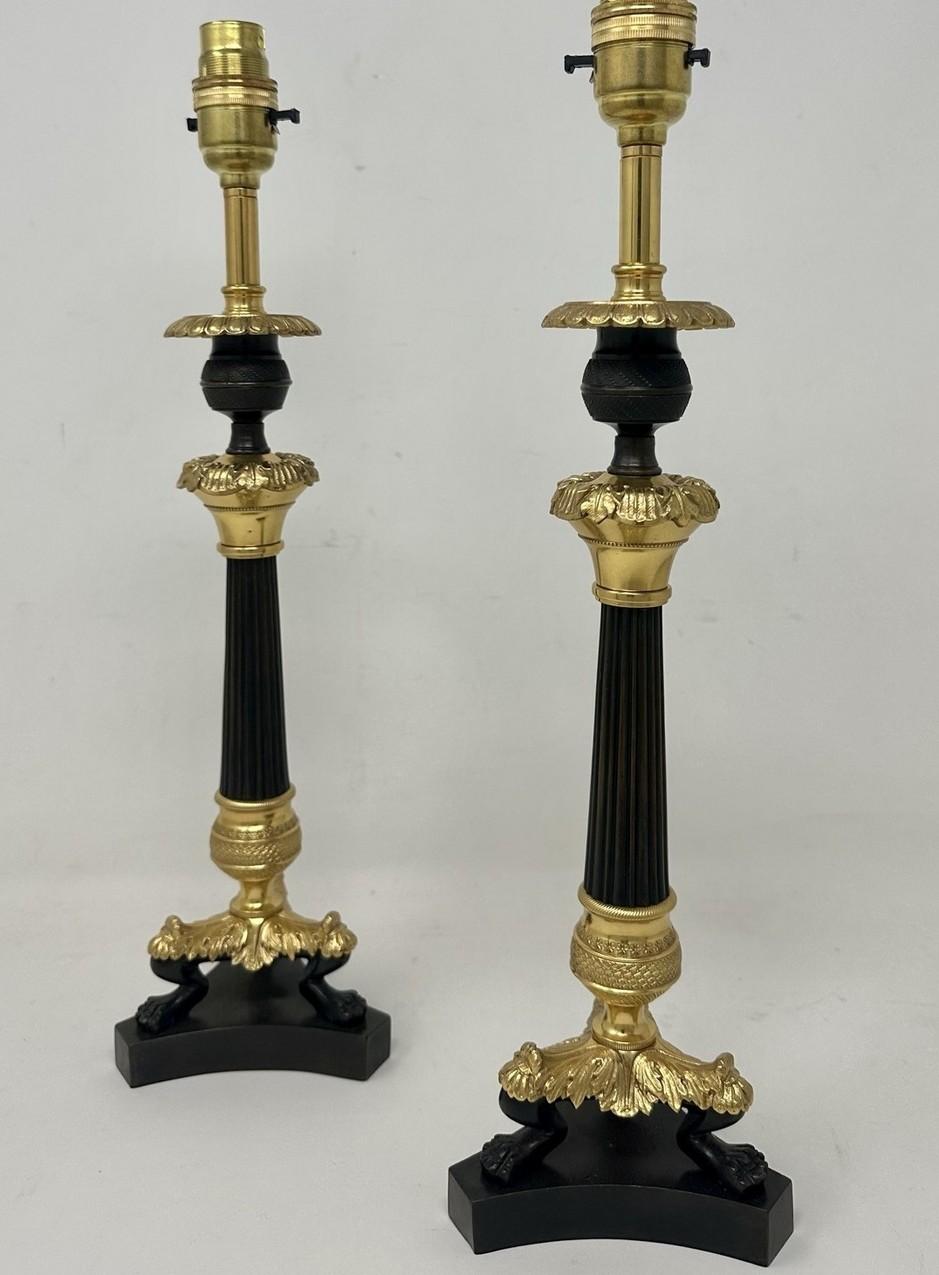 Antique Set Four French Doré Bronze Neoclassical Ormolu Candlesticks Lamps 19Ct  In Good Condition For Sale In Dublin, Ireland