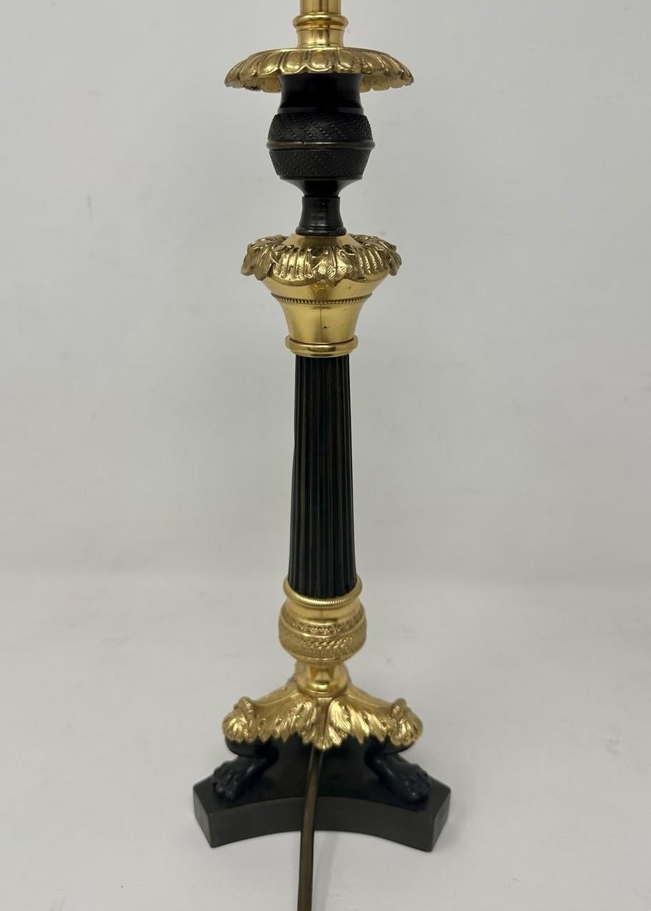 Antique Set Four French Doré Bronze Neoclassical Ormolu Candlesticks Lamps 19Ct  For Sale 1