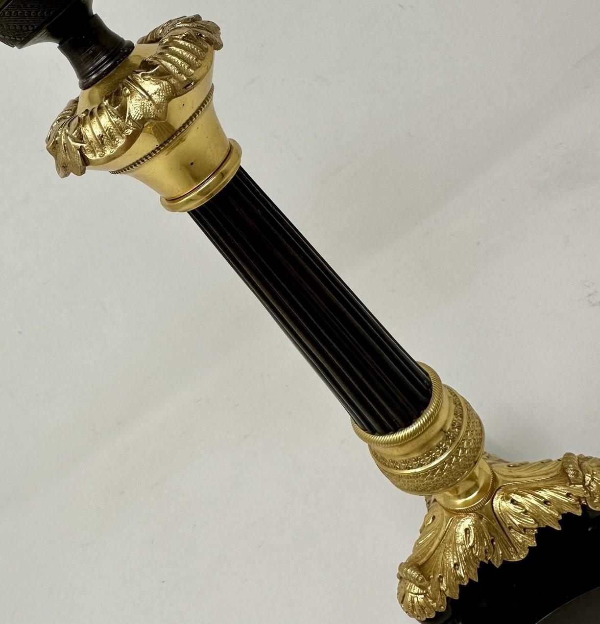 Antique Set Four French Doré Bronze Neoclassical Ormolu Candlesticks Lamps 19Ct  For Sale 2