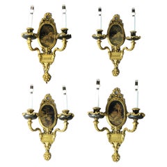 Antique Set Four Gilt Bronze Chinoiserie Wall Sconces, circa 1920