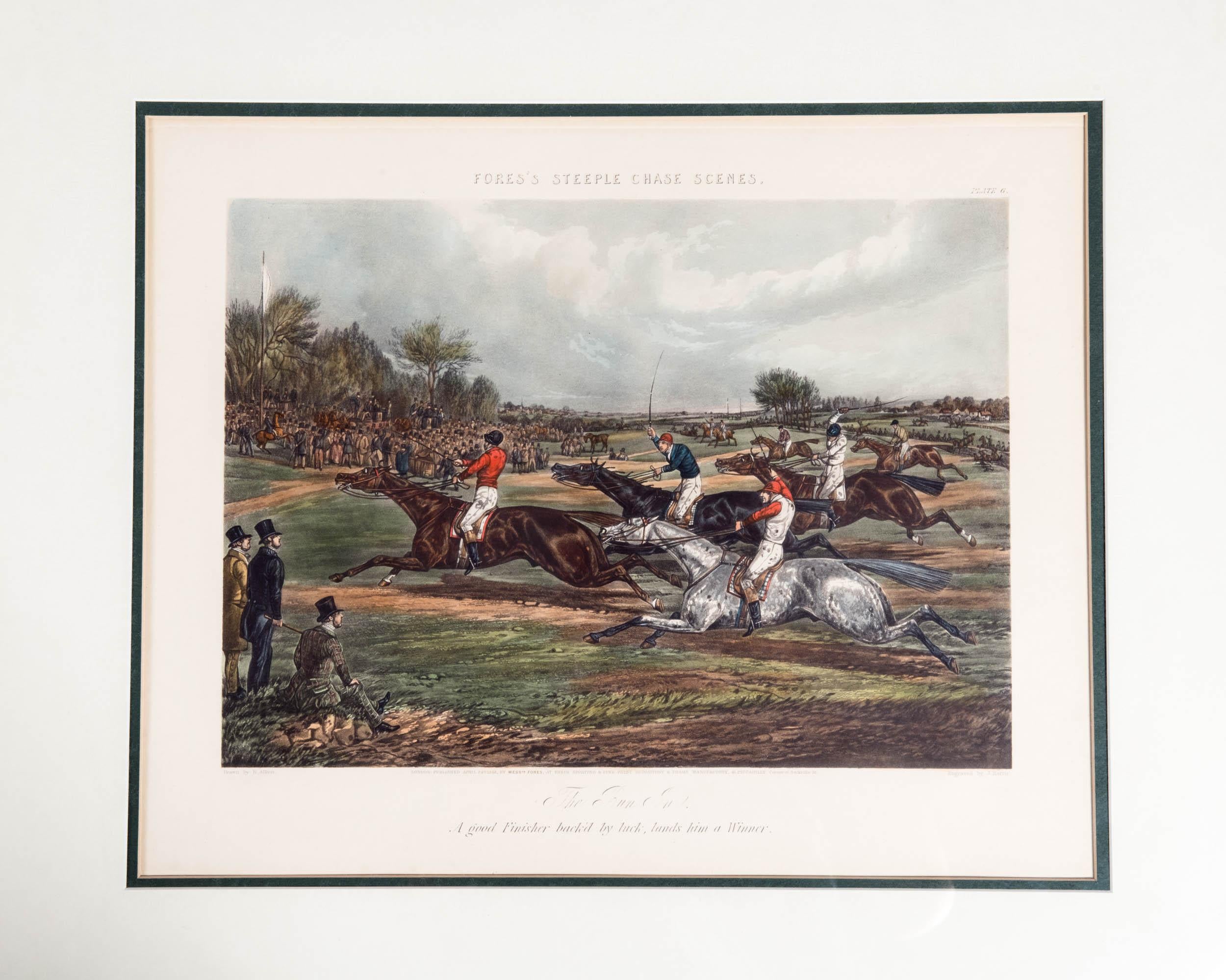 Antique Set of Four Hand Colored Lithographs Forest's  Steeple Chase 3