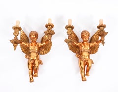 Antique Set Four Italian Two Branch Cherub Ormolu Wall Lights 19th Century