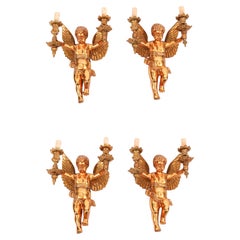 Antique Set Four Italian Two Branch Cherub Ormolu Wall Lights 19th Century