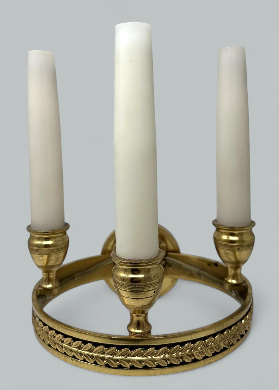 French Antique Set Four Ormolu Gilt Bronze Treble Light Wall Electric Sconces Appliques For Sale