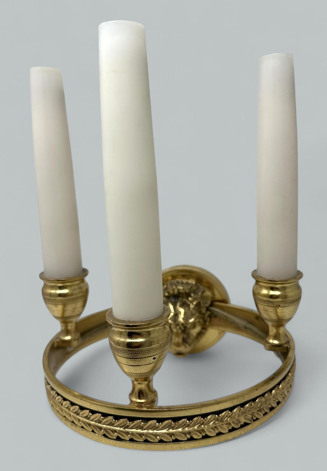 Cast Antique Set Four Ormolu Gilt Bronze Treble Light Wall Electric Sconces Appliques For Sale