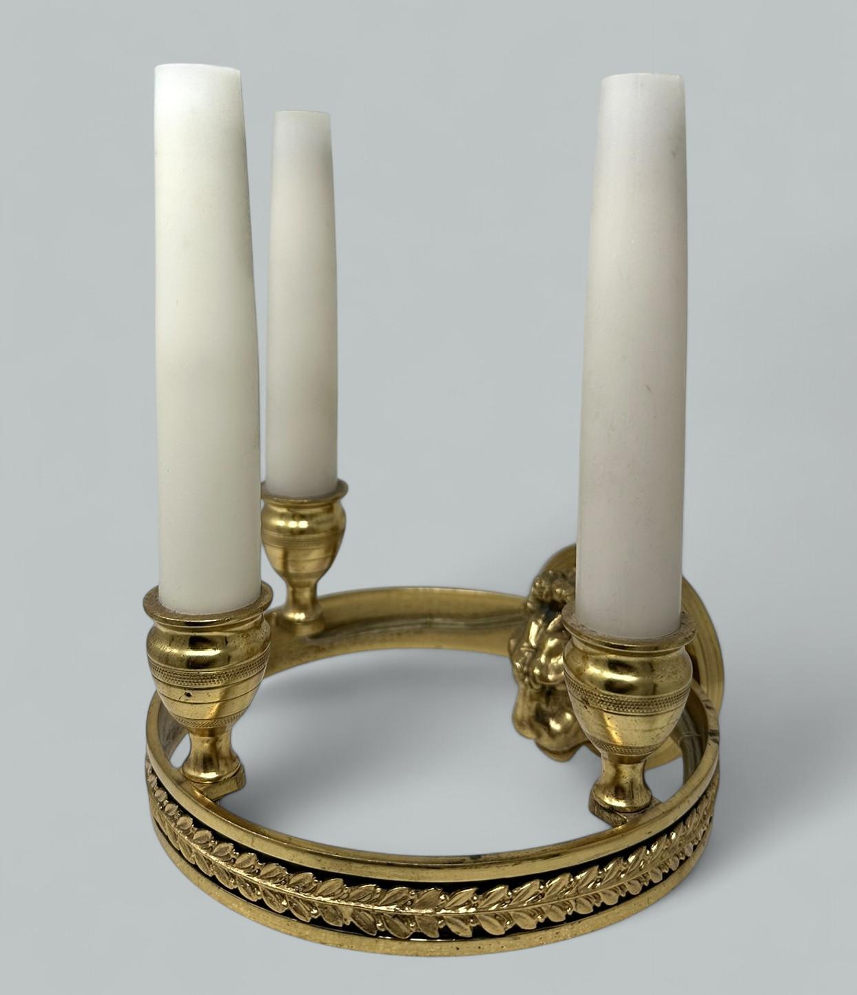 19th Century Antique Set Four Ormolu Gilt Bronze Treble Light Wall Electric Sconces Appliques For Sale