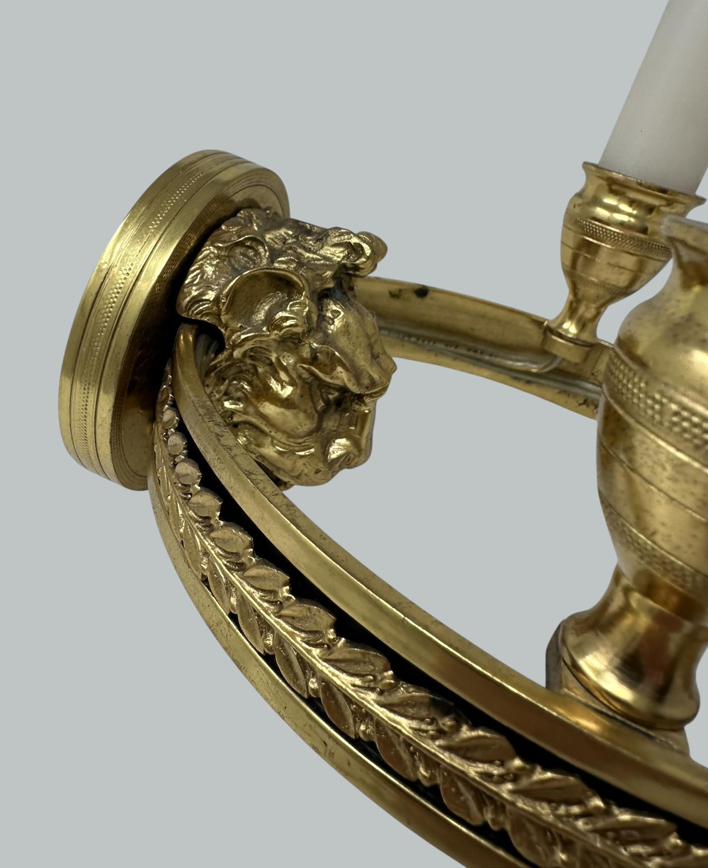 Antique Set Four Ormolu Gilt Bronze Treble Light Wall Electric Sconces Appliques For Sale 2