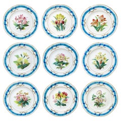 Antique Set French Paris Porcelain Gilt Cabinet Plates Still Life Flowers Fruit
